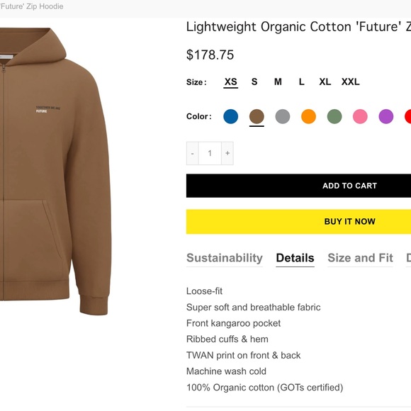 TWAN ORGANIC COTTON HOODIE ZIP UP / LOUNGEWEAR / SWEAT PANTS / SIZE MEDIUM - Picture 2 of 9